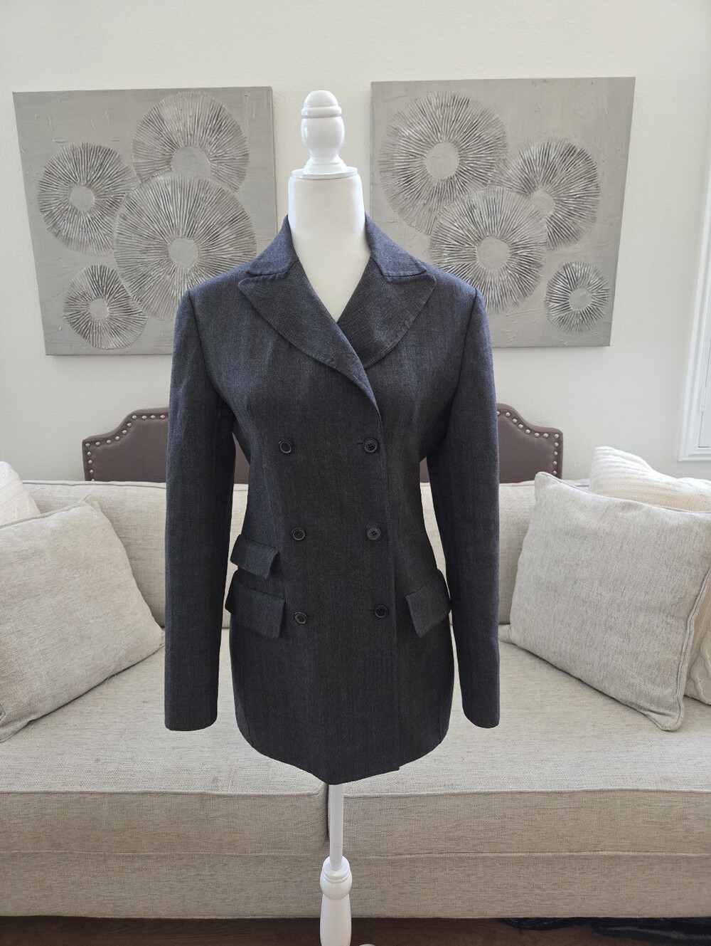 🦋TSE🦋 Vintage 100% Wool Peacoat Herringbone Mid-length Blazer Coat - [Size 42]